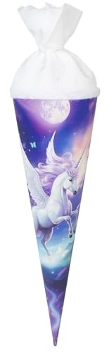 goldbuch 93 152 Geschwistertüte Diana, Schultüte mit Einhorn-Motiv, Lackkarton, Geschenkverpackung mit weißem Filzverschluss (ohne Verschlussband), Zuckertüte rund, Länge 35 cm, Ø 11,5 cm, Blau