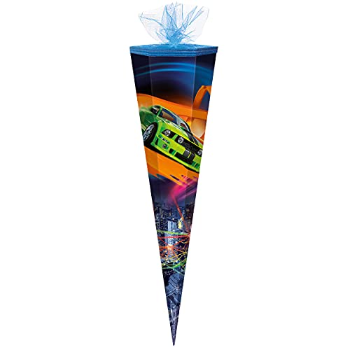 alles-meine.de GmbH Schultüte - Auto - Rennauto/Sportwagen - 85 cm - 6 eckig - Tüllabschluß - Zuckertüte - mit/ohne Kunststoff Spitze - Markneukirchen - Jungen Junge - Fahrze..
