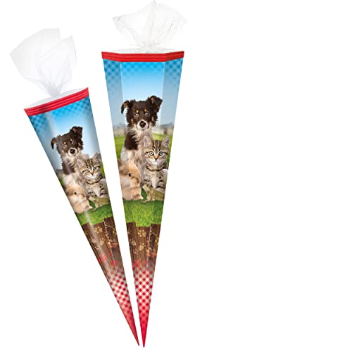 alles-meine.de GmbH Schultüte - Haustiere - Hund & Katze 50-85 cm Größe wählbar Zuckertüte - Tüllabschluß - eckig/rund - Mädchen & Jungen - klein & groß - Geschenktüte ..