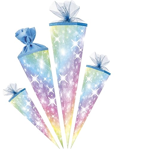 alles-meine.de GmbH Schultüte - mit 3D Glitzer - Effekt ! Regenbogen Farben & Sterne 35-100 cm Größe wählbar Zuckertüte - Tüllabschluß/Filzabschluß - eckig/rund - M..